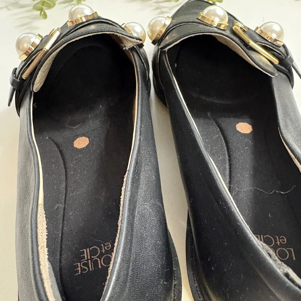 Louise et Cie Black Pointed Pearl-Embellished Loafers